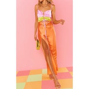 Show Me Your Mumu Calloway Dress in Cantaloupe Luxe Satin M NWT